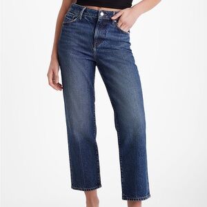 Express High Waisted Dark Wash 50/50 Rigid Stretch Straight Ankle Jeans